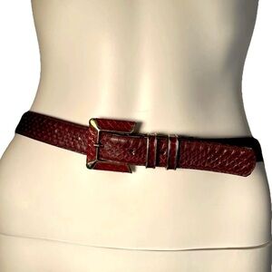 R&R Vintage 80s Genuine Snakeskin Belt Womens Sz L 30” - 34”  Burgundy Leather